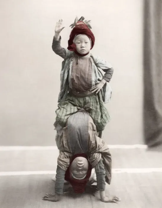 Framed Print : c. 1880s Japan - street acrobats tumblers performers Framed Print : c. 1880s Japan - street acrobats tumblers performers