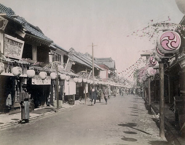 c. 1880s Japan - street with lanterns Yokohama