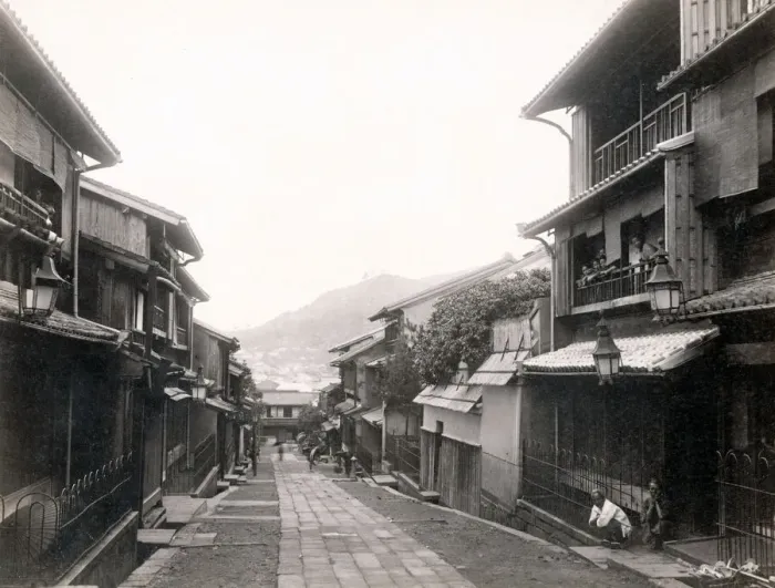 Framed Print : c. 1880s Japan - street in Nagasaki Framed Print : c. 1880s Japan - street in Nagasaki
