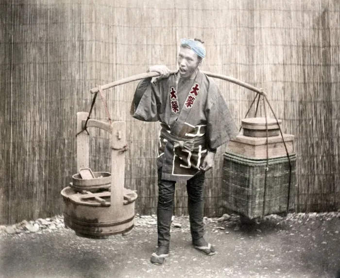 Framed Print : c. 1880s Japan - street rice vendor or seller Framed Print : c. 1880s Japan - street rice vendor or seller