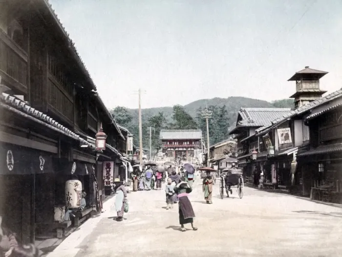 Framed Print : c. 1880s Japan - street scene, daily life Framed Print : c. 1880s Japan - street scene, daily life