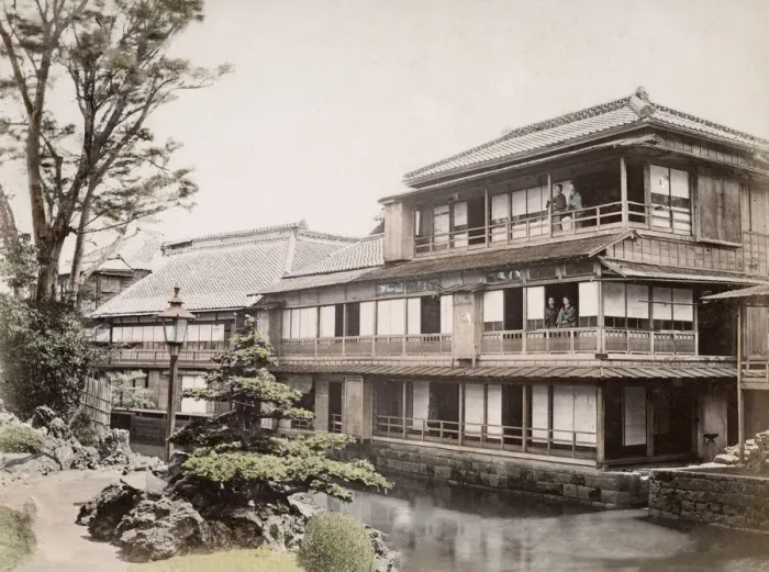Framed Print : c. 1880s Japan - tea house at Oji Framed Print : c. 1880s Japan - tea house at Oji