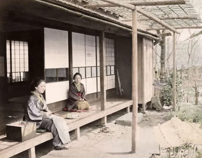Framed Print : c. 1880s Japan - tea house verandah Framed Print : c. 1880s Japan - tea house verandah