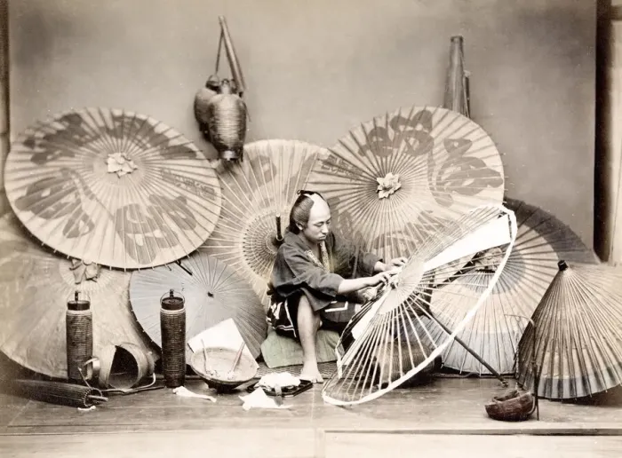 Framed Print : c. 1880s Japan - umbrella and parasol maker Framed Print : c. 1880s Japan - umbrella and parasol maker