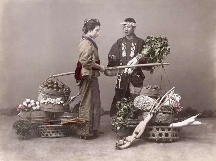 Framed Print : c. 1880s Japan - vegetable seller Framed Print : c. 1880s Japan - vegetable seller