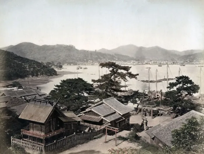 Framed Print : c. 1880s Japan - view of the harbour at Nagasaki Framed Print : c. 1880s Japan - view of the harbour at Nagasaki