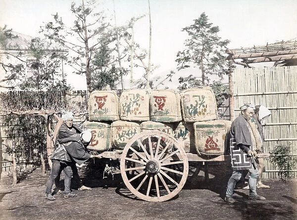 c. 1880s Japan - wheeled cart with bales