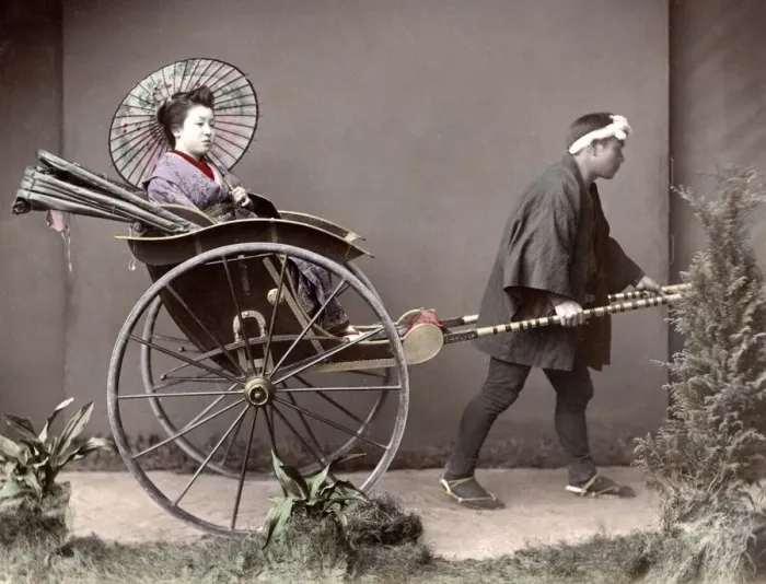 Framed Print : c. 1880s Japan - woman in a rickshaw Framed Print : c. 1880s Japan - woman in a rickshaw
