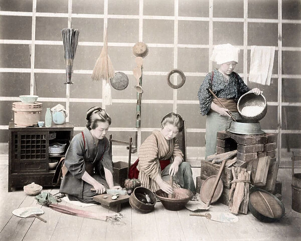 c. 1880s Japan - women preparing a meal