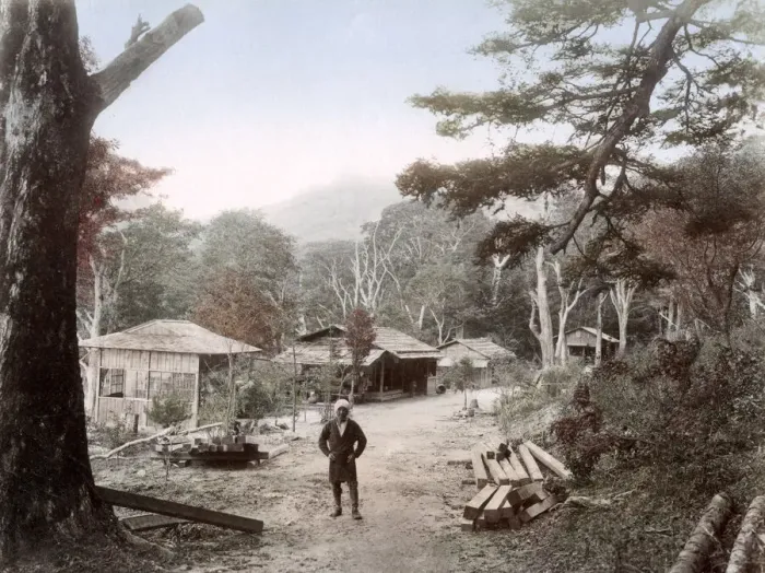 Framed Print : c. 1880s Japan - wooden houses Chuzenji Road Nikko Framed Print : c. 1880s Japan - wooden houses Chuzenji Road Nikko
