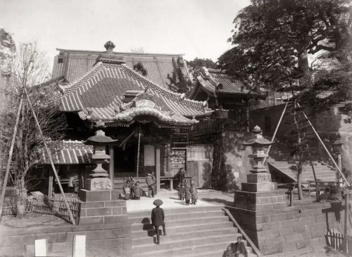 Framed Print : c. 1880s Japan - Yakushi temple at Honmura Yokohama Framed Print : c. 1880s Japan - Yakushi temple at Honmura Yokohama