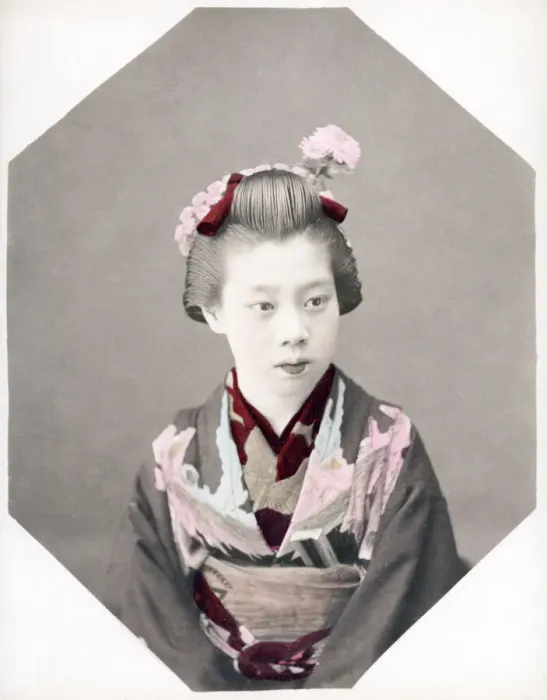 Framed Print : c. 1880s Japan - young woman with ornate hairstyle Framed Print : c. 1880s Japan - young woman with ornate hairstyle