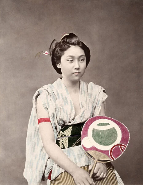 c. 1880s Japan - young woman summer clothing, fan