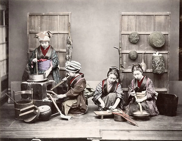 c. 1880s Japan - young women preparing a meal
