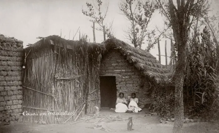 Framed Print : c. 1880s - Mexico - country house with girls outside Framed Print : c. 1880s - Mexico - country house with girls outside