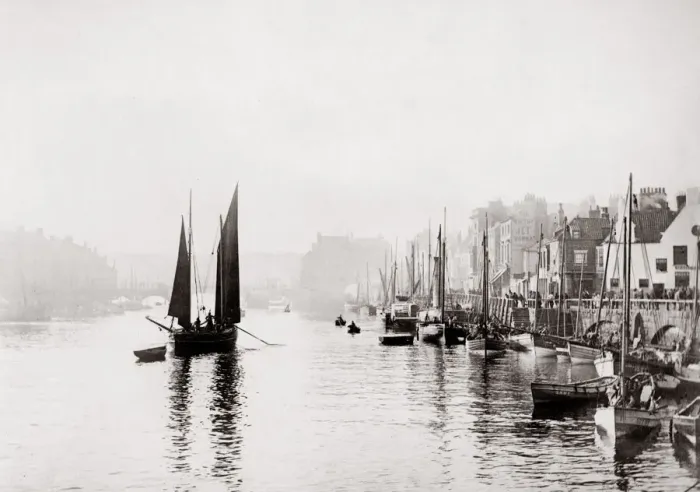 Framed Print : c. 1880s North East England - Whitby: boats in the harbour Framed Print : c. 1880s North East England - Whitby: boats in the harbour