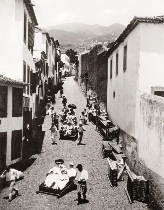 Framed Print : c. 1880s - tourist sledge in Madeira Portugal Framed Print : c. 1880s - tourist sledge in Madeira Portugal