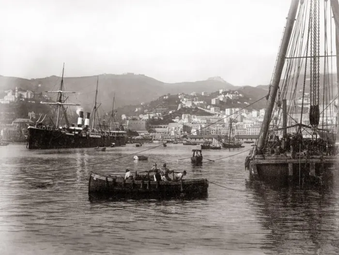 Framed Print : c. 1890 Italy - boats, ships in harbour Genoa Genova Framed Print : c. 1890 Italy - boats, ships in harbour Genoa Genova