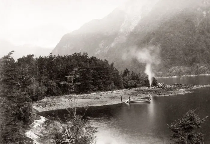 Framed Print : c. 1890 New Zealand - Picnic at Wet Jacket Arm, Dusky Sound Framed Print : c. 1890 New Zealand - Picnic at Wet Jacket Arm, Dusky Sound