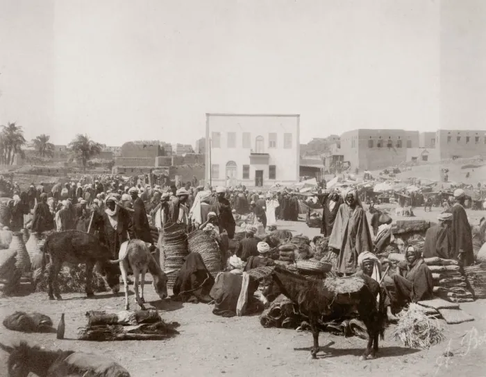 Framed Print : c. 1890 - North Africa - street market with donkeys Framed Print : c. 1890 - North Africa - street market with donkeys