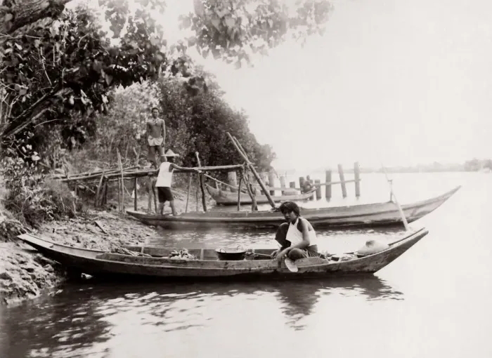 Framed Print : c. 1890 South East Asia portrait - men in boats Framed Print : c. 1890 South East Asia portrait - men in boats