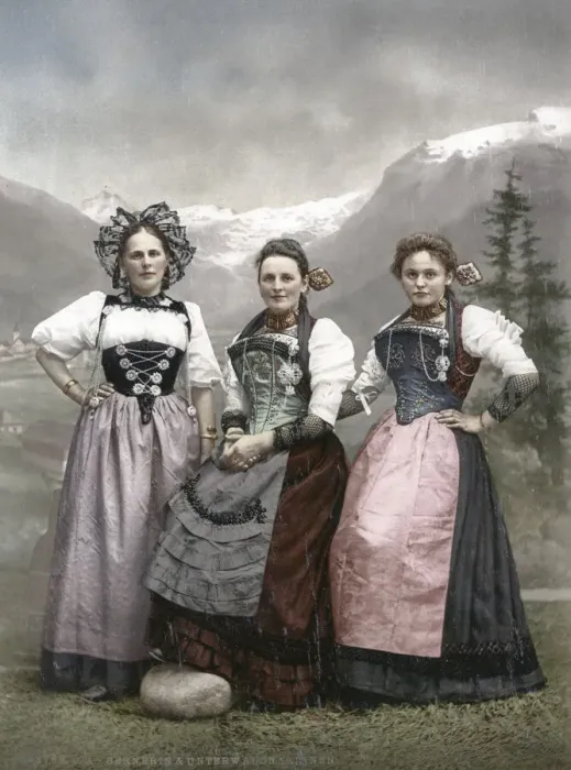 Framed Print : c. 1890 Switzerland young Swiss women in traditional dress Framed Print : c. 1890 Switzerland young Swiss women in traditional dress