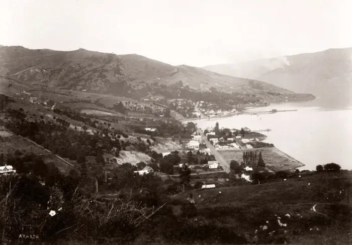Framed Print : c. 1890s New Zealand - the harbour at Akaroa Framed Print : c. 1890s New Zealand - the harbour at Akaroa