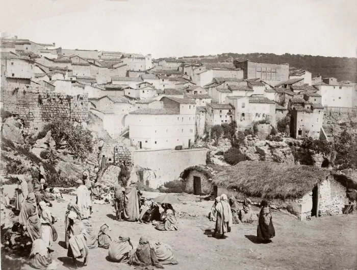 Framed Print : c. 1890s North Africa town with market - possibly Morocco Framed Print : c. 1890s North Africa town with market - possibly Morocco