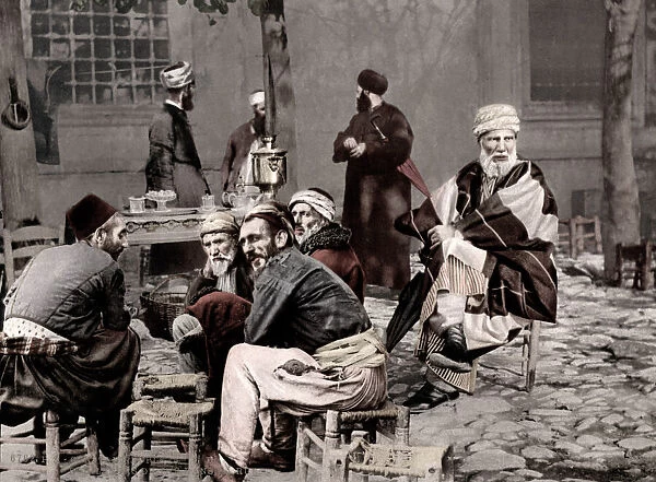 c. 1890s Turkey Istanbul Turkish men outside a cafe