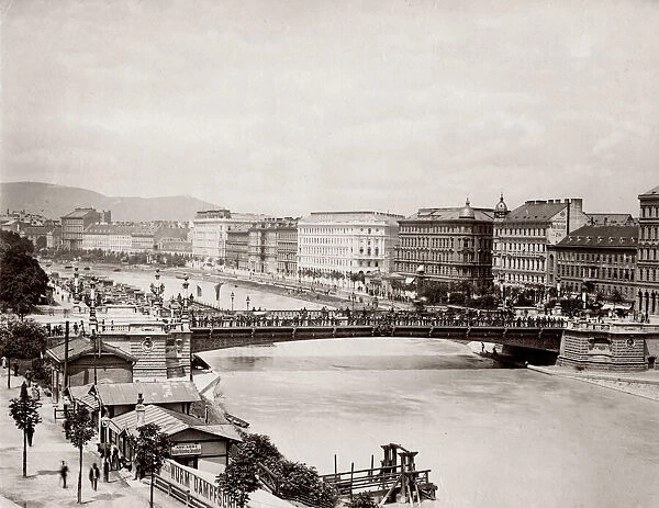 c. 1900 Austria Vienna city view with Stephanie Bridge
