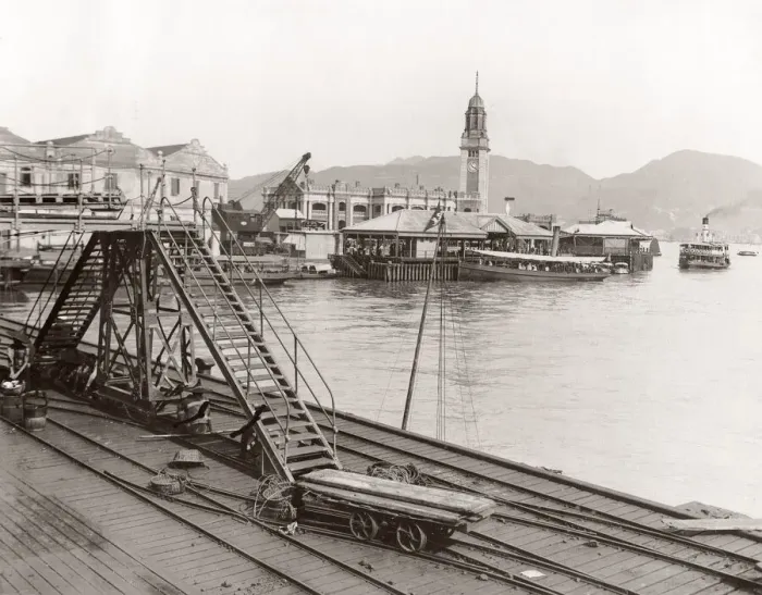 Framed Print : c. 1900s - on the waterfront at Hong Kong - wharves Framed Print : c. 1900s - on the waterfront at Hong Kong - wharves