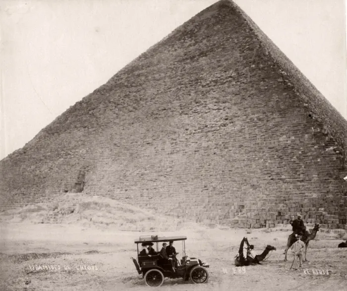 Framed Print : c. 1910 - early motor car at the Great Pyramid, Egypt Framed Print : c. 1910 - early motor car at the Great Pyramid, Egypt