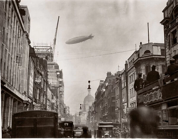 c. 1930s - airship flying over St Pauls cathedral London