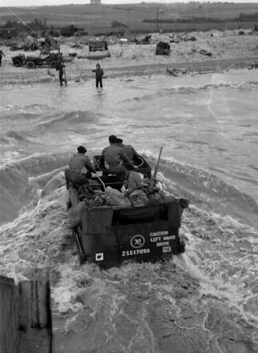 Framed Print : C Squadron half-track wading ashore Framed Print : C Squadron half-track wading ashore