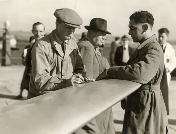Framed Print : C W A Scott, left, signs an autograph at Portsmouth Framed Print : C W A Scott, left, signs an autograph at Portsmouth