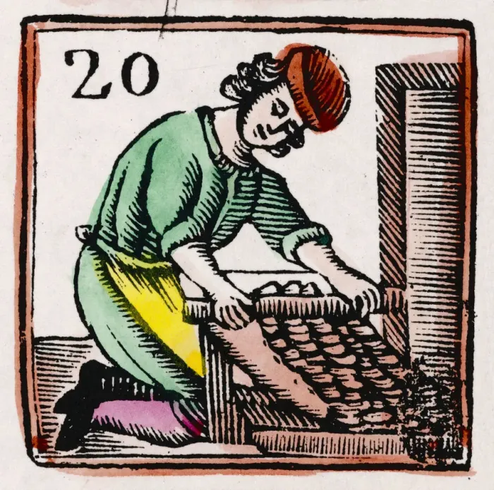Framed Print : C17 BAKER. A baker rolls out his dough using an early type of rolling pin, Date Framed Print : C17 BAKER. A baker rolls out his dough using an early type of rolling pin, Date