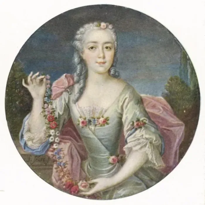 Framed Print : C18 LADY. Unknown French lady, evidently fond of flowers Framed Print : C18 LADY. Unknown French lady, evidently fond of flowers