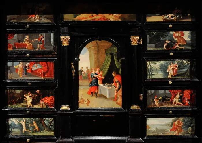 Framed Print : Cabinet. Antwerp (?). circa 1650. Detail Framed Print : Cabinet. Antwerp (?). circa 1650. Detail