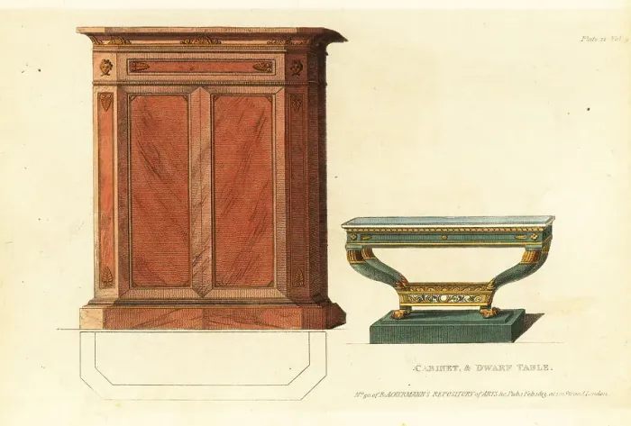 Framed Print : Cabinet and dwarf table, 1813 Framed Print : Cabinet and dwarf table, 1813