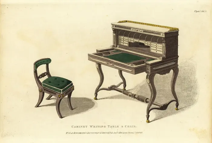 Framed Print : Cabinet writing table and chair, 1810 Framed Print : Cabinet writing table and chair, 1810