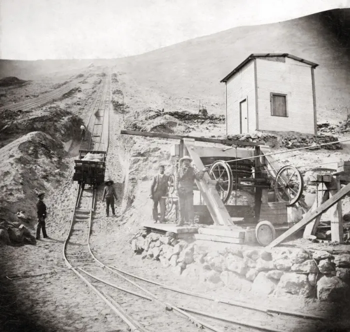 Framed Print : Cable rail car, mining, South America c. 1890 Framed Print : Cable rail car, mining, South America c. 1890