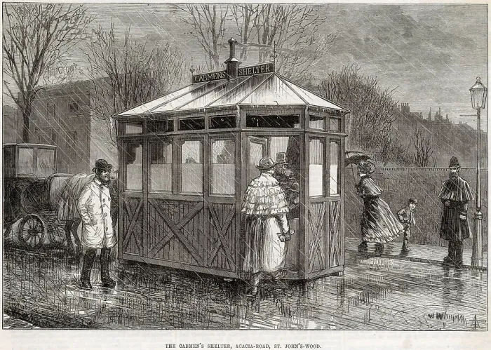 Framed Print : The cabmen's shelter in Acacia Road, St John's Wood, north London. Date: 1875 Framed Print : The cabmen's shelter in Acacia Road, St John's Wood, north London. Date: 1875