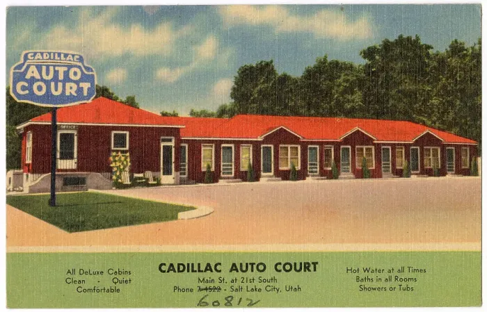 Framed Print : Cadillac Auto Court (motel), Main Street at 21st South, Salt Lake City, Utah, USA Date: circa 1940 Framed Print : Cadillac Auto Court (motel), Main Street at 21st South, Salt Lake City, Utah, USA Date: circa 1940