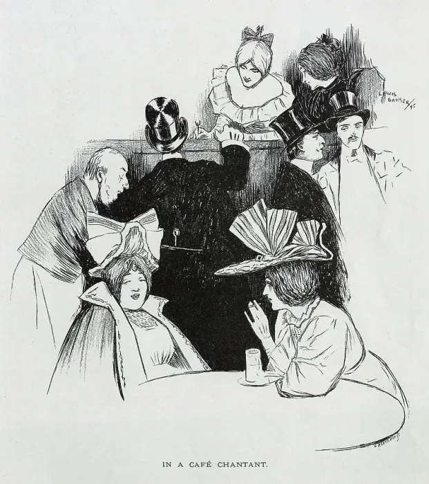Framed Print : In a Cafe Chantant, Lewis Baumer, illustration of two women Framed Print : In a Cafe Chantant, Lewis Baumer, illustration of two women
