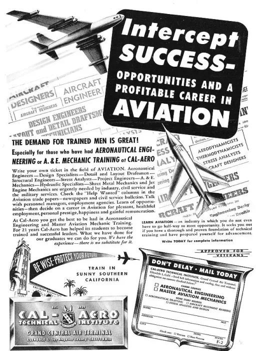 Framed Print : CaL-Aero Technical Institute 1950 Advert Framed Print : CaL-Aero Technical Institute 1950 Advert