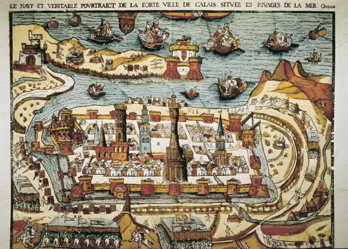 Framed Print : Calais in 1538. Xylography. ITALY. Milan. Civica Framed Print : Calais in 1538. Xylography. ITALY. Milan. Civica