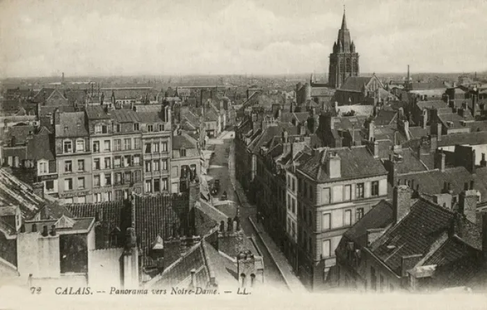 Framed Print : Calais, France - rooftop view of houses and church steeple Framed Print : Calais, France - rooftop view of houses and church steeple