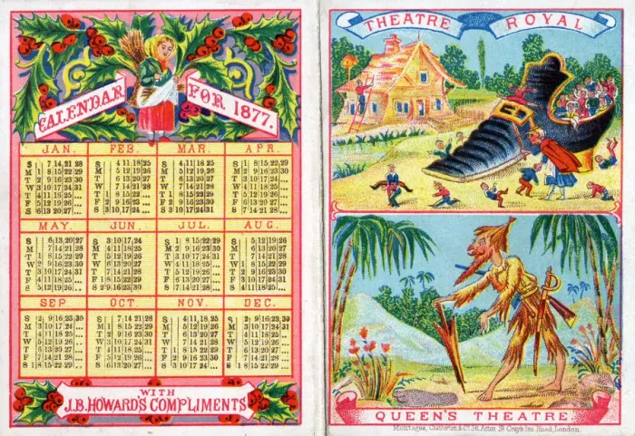 Framed Print : Calendar for 1877, Theatre Royal and Queens Theatre, London Framed Print : Calendar for 1877, Theatre Royal and Queens Theatre, London