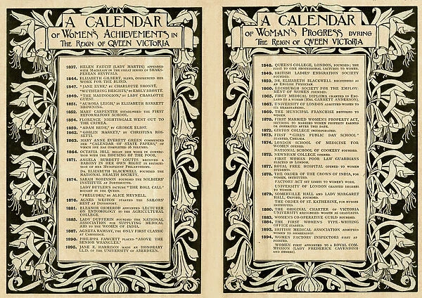Calendar, Womens Achievements in reign of Queen Victoria