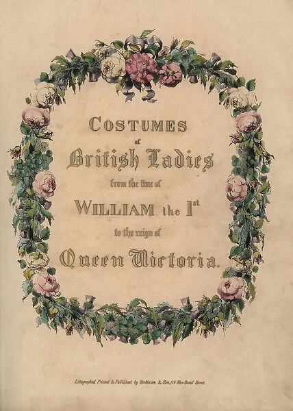 Calligraphic title within garland of roses